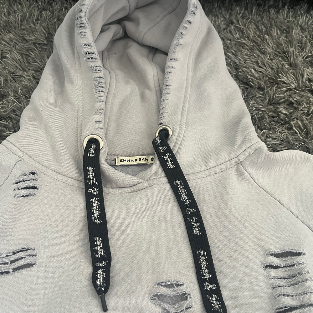 Gray Cropped Distressed Hoodie - Picture 2 of 12